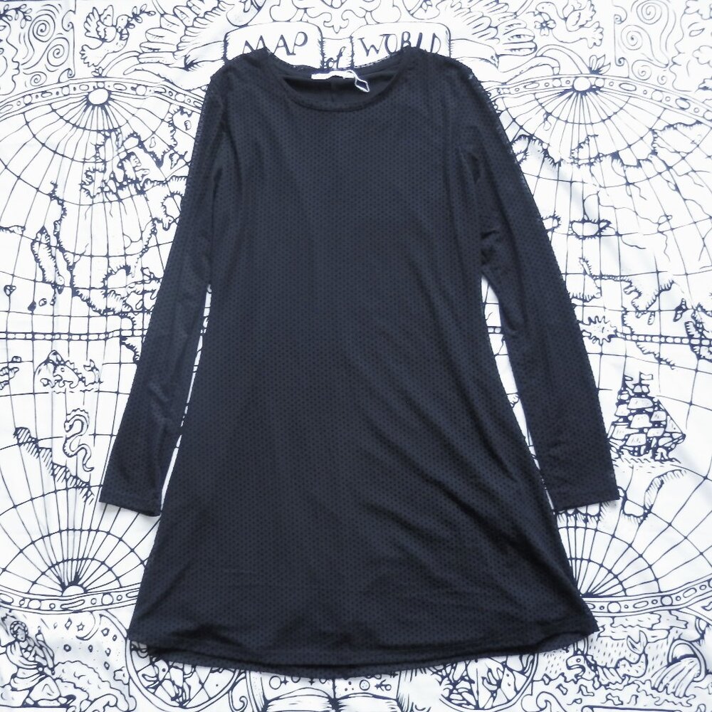 ✨Pull&Bear || Sheer Velvet Polka Dot Long Sleeve Black Mini Dress